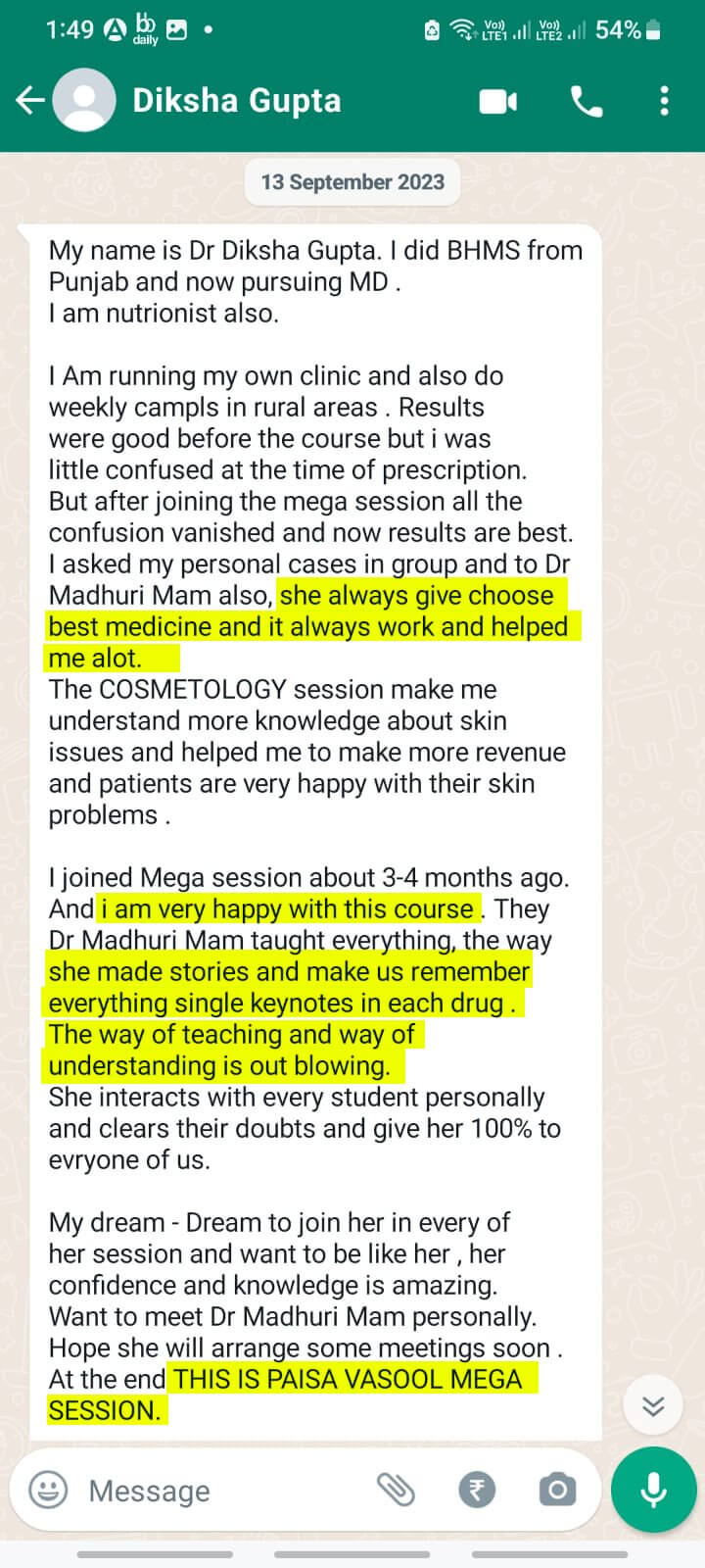 WhatsApp learner feedback 10