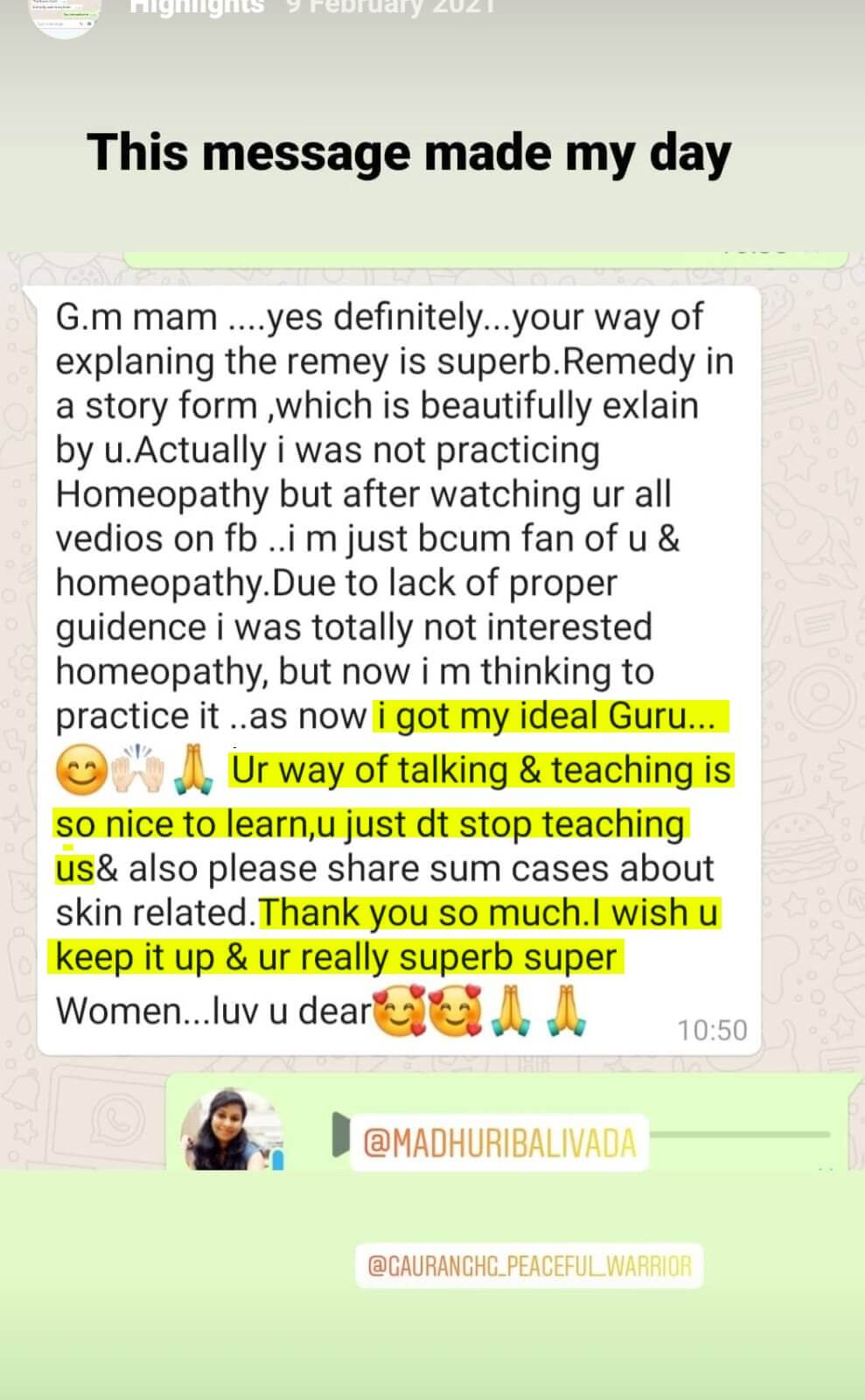 WhatsApp learner feedback 9